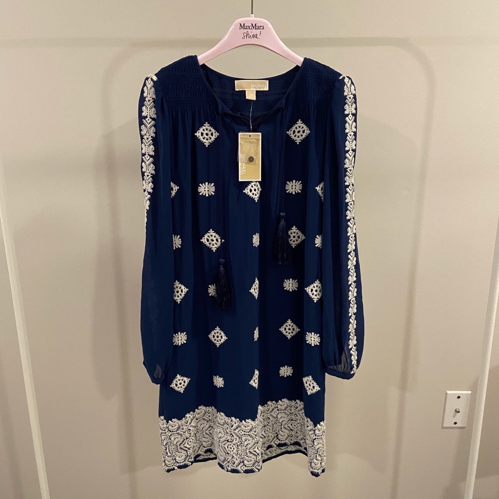 Michael Kors Embroidered Lace-Up Shift Dress